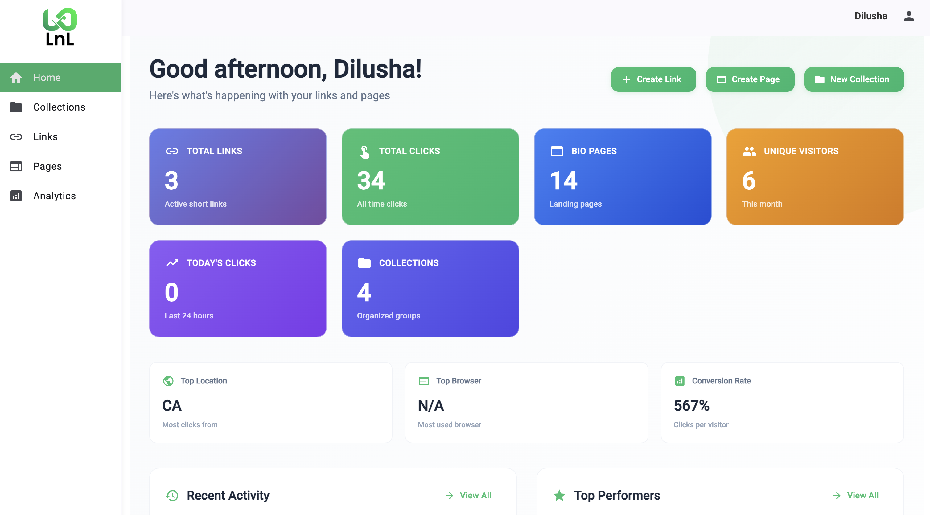 Links on Link Dashboard