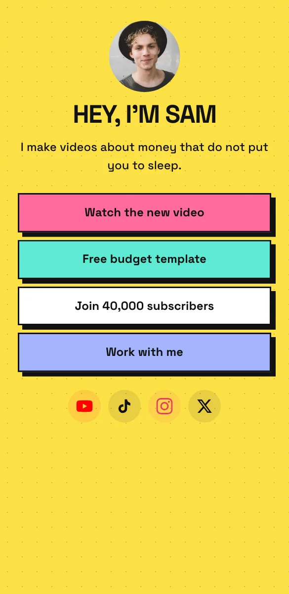 Bold Type page template for video creators