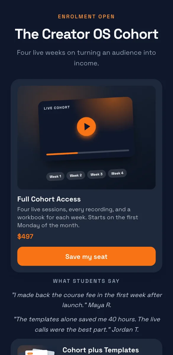 Course Launch page template for courses and cohorts