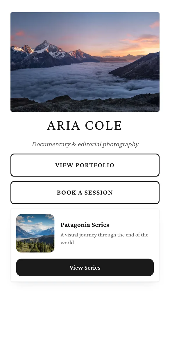 Lens & Light page template for photographers