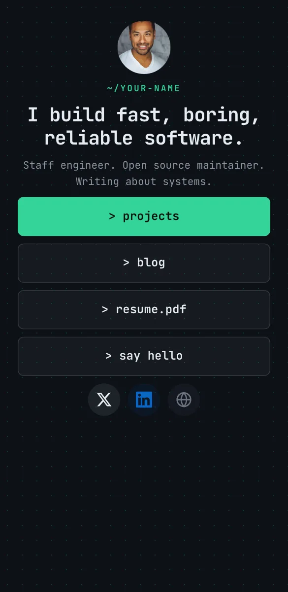 Terminal page template for developers