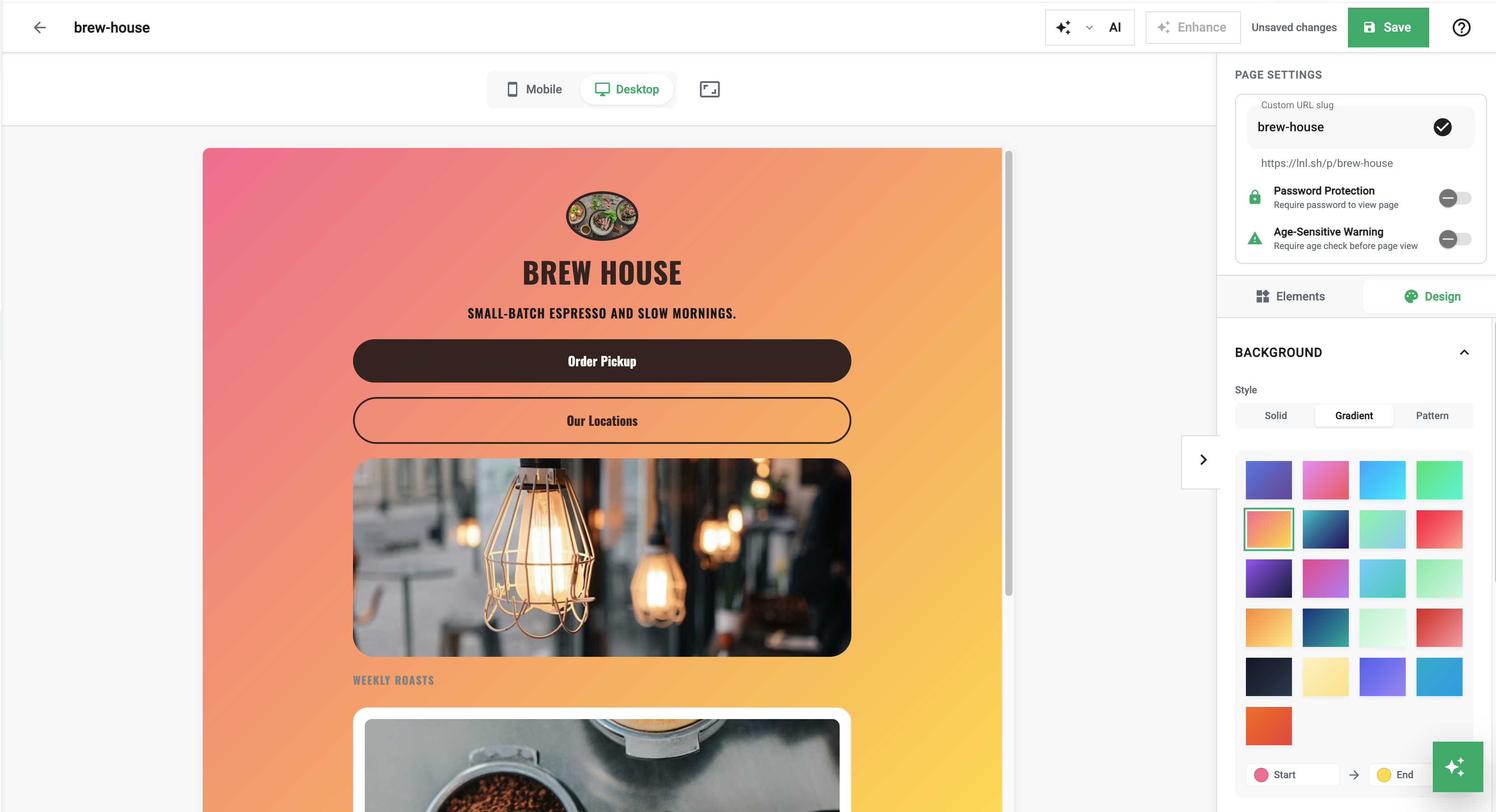 LNL Page Builder — drag-and-drop editor with live preview, element settings, and design controls