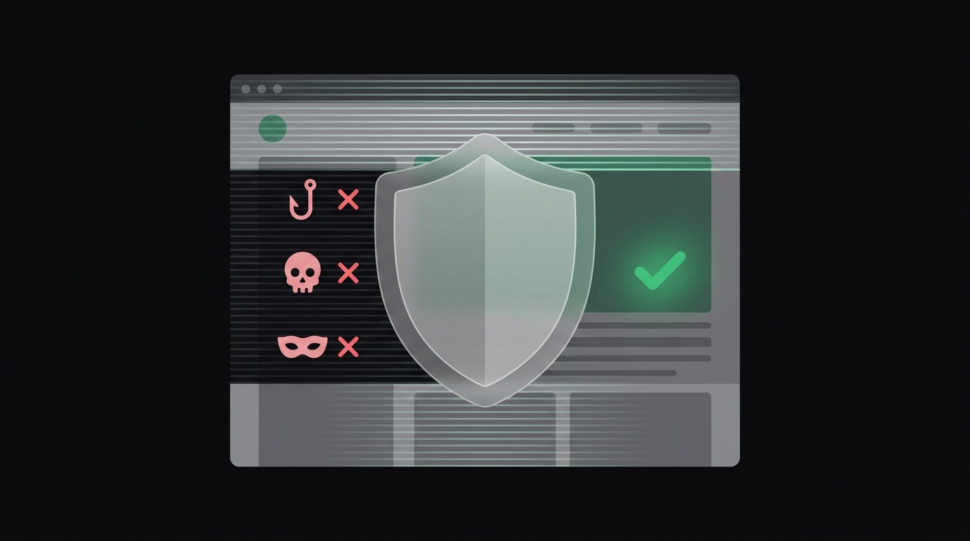 Shield icon with scan lines over a bio page, showing threat detection layers