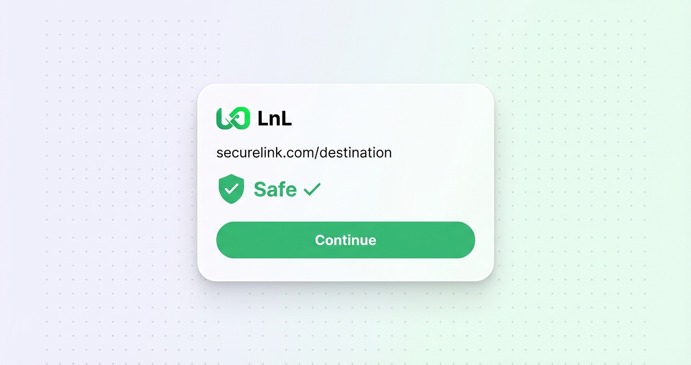 LnL link preview card with Safe check and Continue button